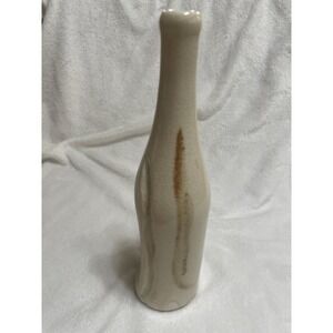 Unique Ceramic Vase Bottle Shape Glazed Cracked Finish Artist Signed